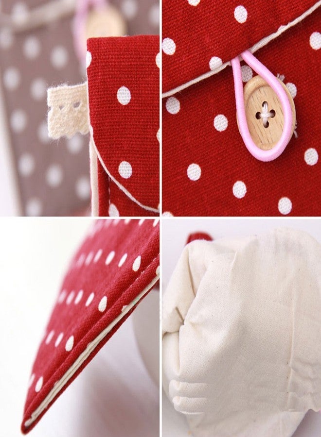 GBSTORE 2 Pcs 1 Red and 1 Blue Sanitary Napkins Bag Menstrual Cup Pouch Nursing Pad Holder Cute Polka Dot Cotton 4.7x4.7 inch Washable Organizer Storage - Image 3